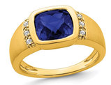 Mens 4.50 Carat (ctw) Lab Created Blue Sapphire Ring in 14K Yellow Gold with Diamonds